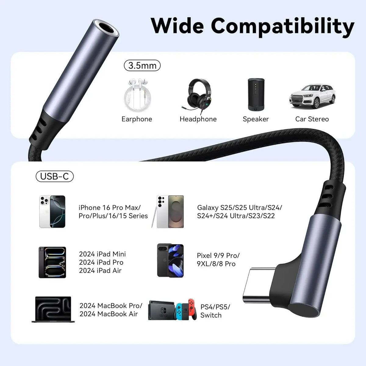 USB-C to 3.5mm Headphone Adapter | Aux Audio Dongle Audio Adapter Cable PRIMED