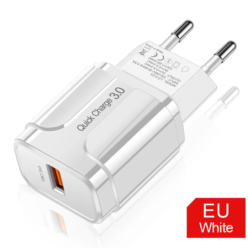 QC3.0 18W Fast USB Wall Charger – EU/US Plug Travel Adapter USB Wall Charger PRIMED White EU