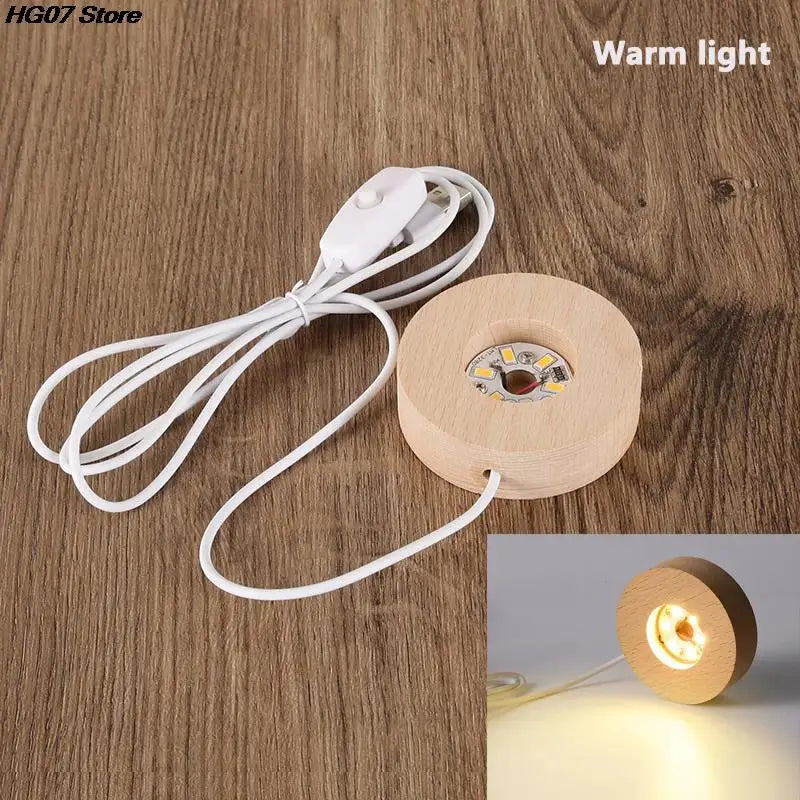 USB Wooden LED Light Base 6cm | Rotating Display Stand LED Display Stand PRIMED