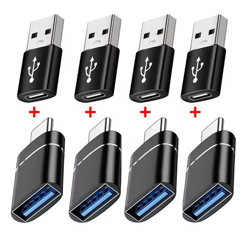 USB-C to USB 3.0 OTG Adapter | Type-C Male to USB-A Female USB-C OTG Adapter PRIMED 8pcs Black Set