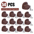 Wooden Heart USB Flash Drive | Custom Logo Wedding Gift 4–64GB USB Flash Drive PRIMED 64 GB Walnut-50pcs