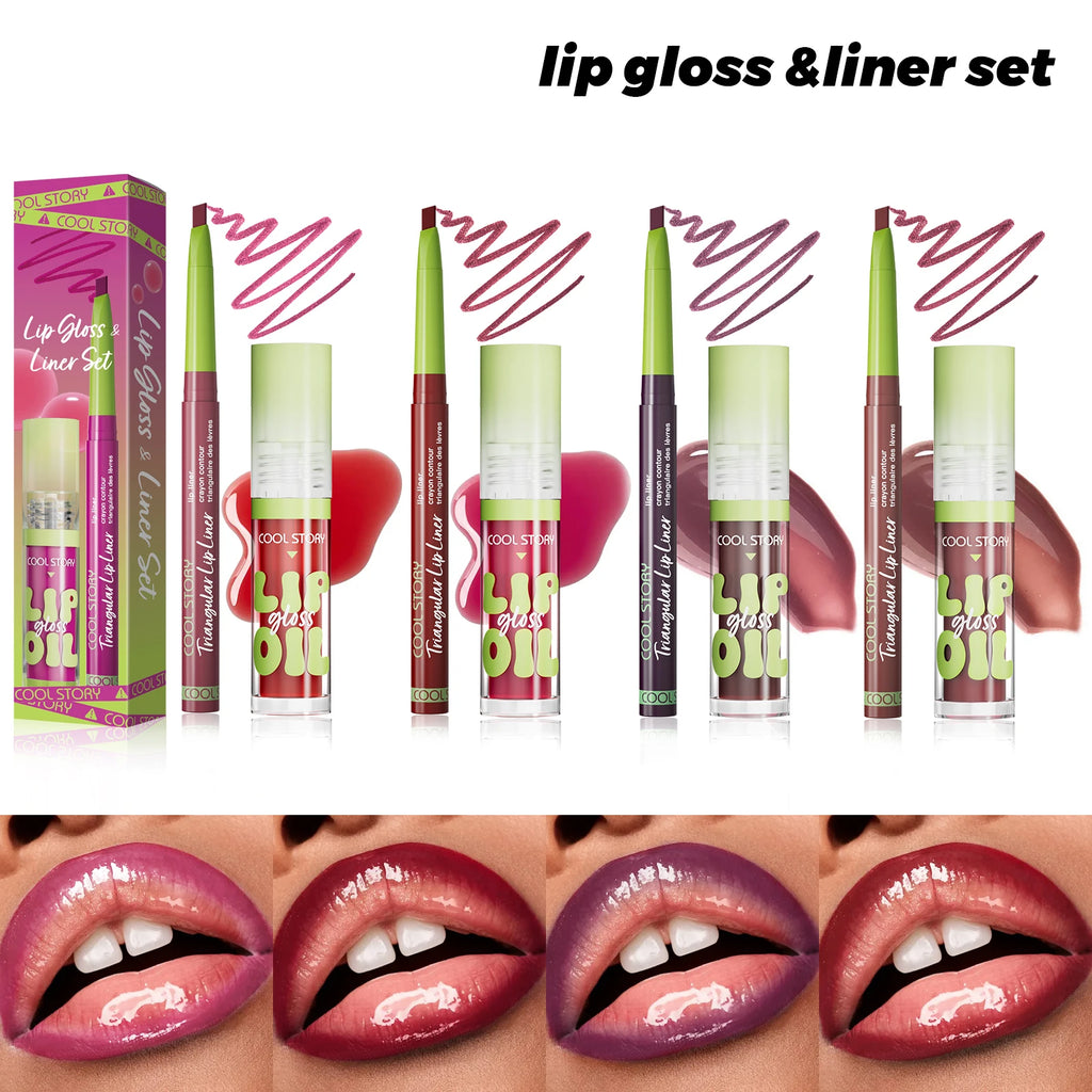 2-in-1 Lip Liner & Lip Gloss Set – Matte Plumping Combo Lip Makeup Set PRIMED