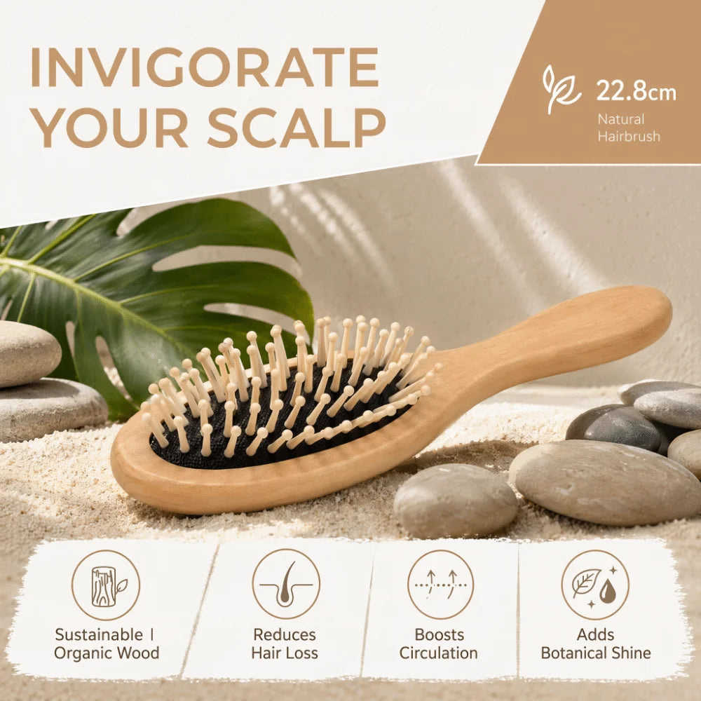 Wooden Paddle Hair Brush – Anti-Static Scalp Massage Comb