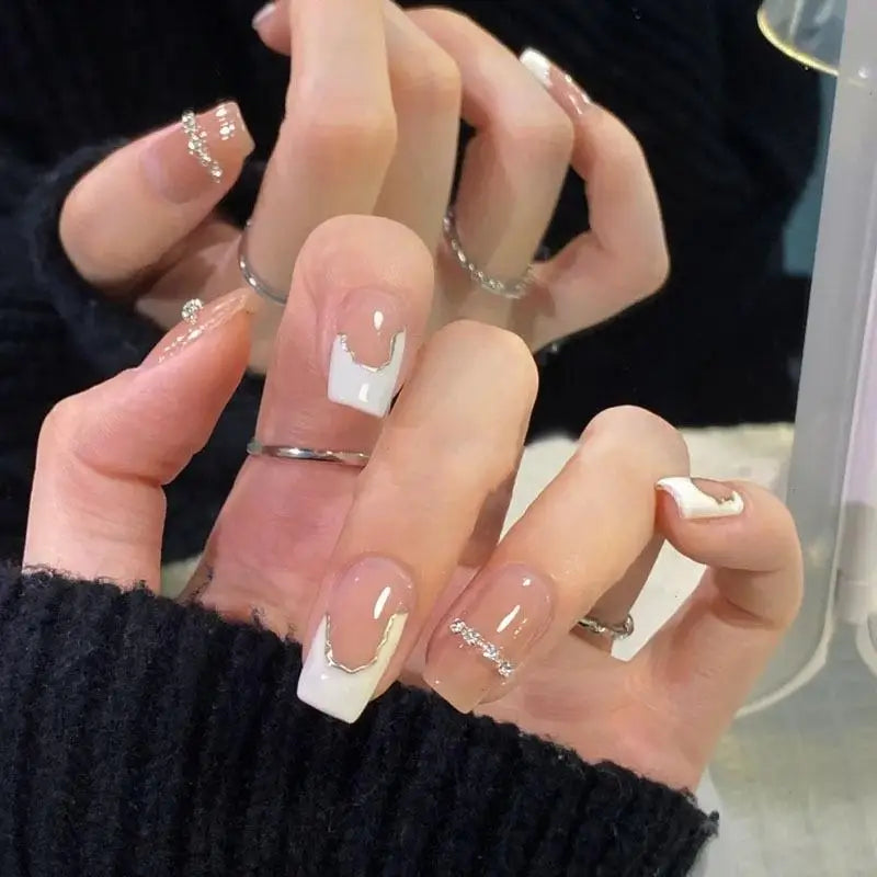 French Press On Nails Set – 24 Short Acrylic Tips with Glue