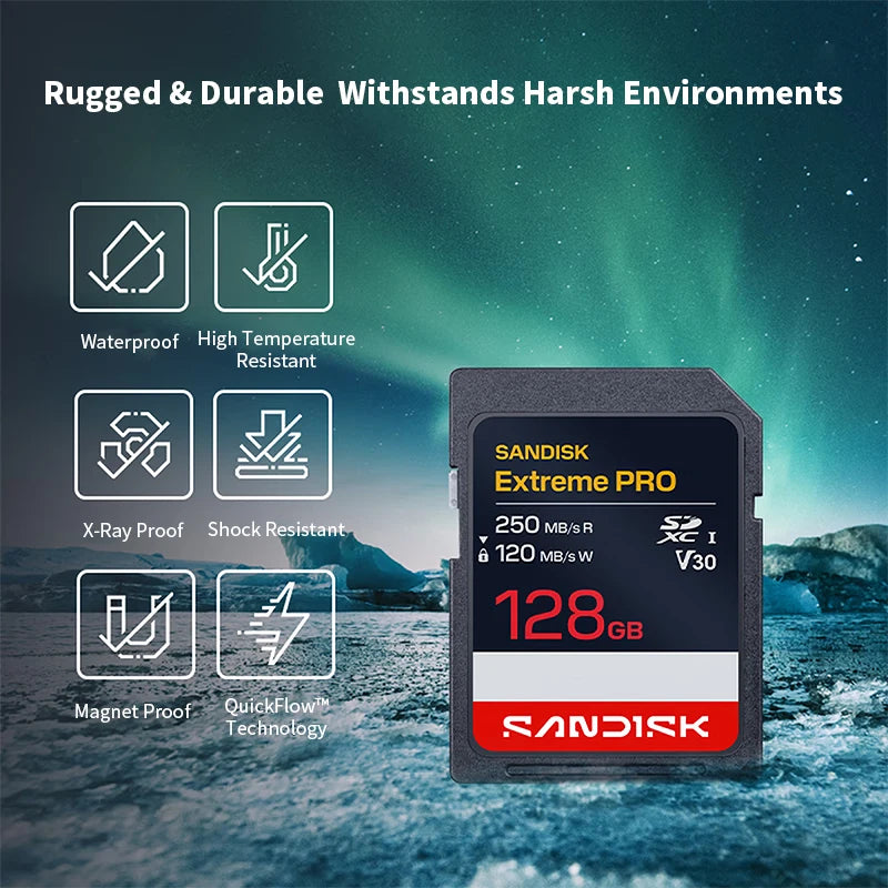 SanDisk Extreme PRO SDXC V30 UHS-I SD Card 64GB–512GB 4K