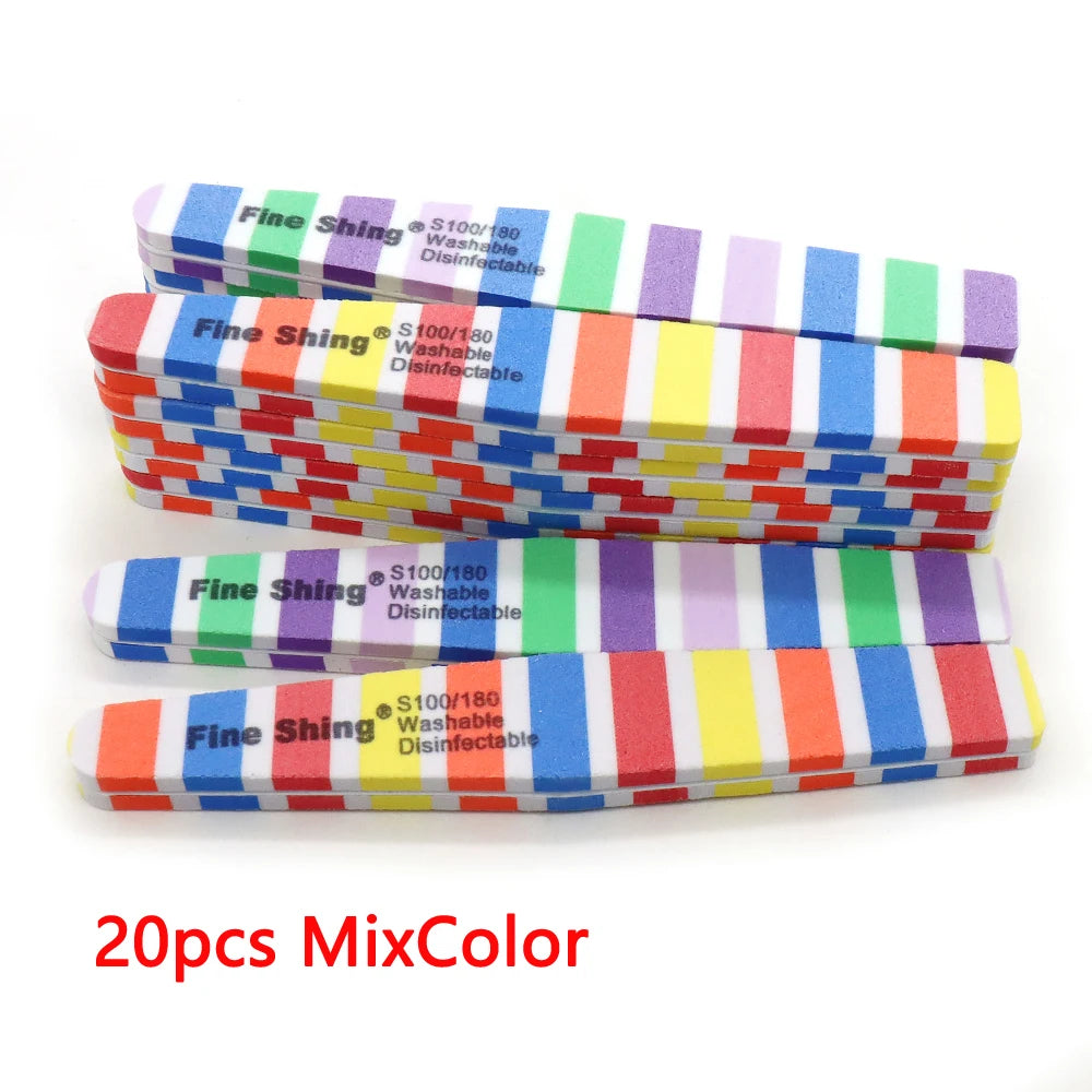 JEARLYU Double-Sided Sponge Nail Files 100/180 Grit | 2–20 Pcs Nail File PRIMED 20pcs-Mix Color