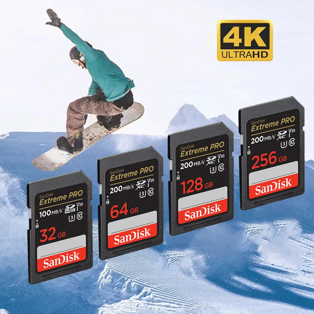 SanDisk SD Card Ultra/Extreme PRO 32GB–256GB U3 4K V30 SD Memory Card PRIMED