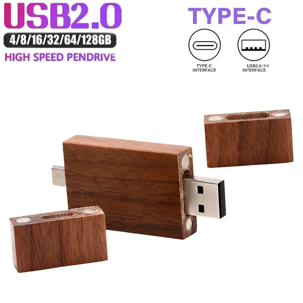 Wooden TYPE-C USB Flash Drive | Free Custom Logo 4–128GB USB Flash Drive PRIMED