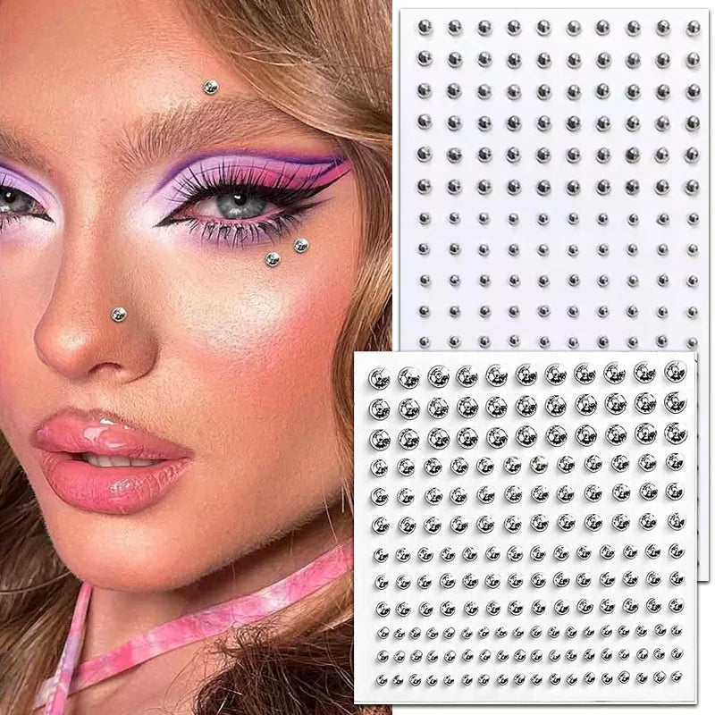 Silver Fake Diamond Body Gem Stickers – Party & Stage Makeup