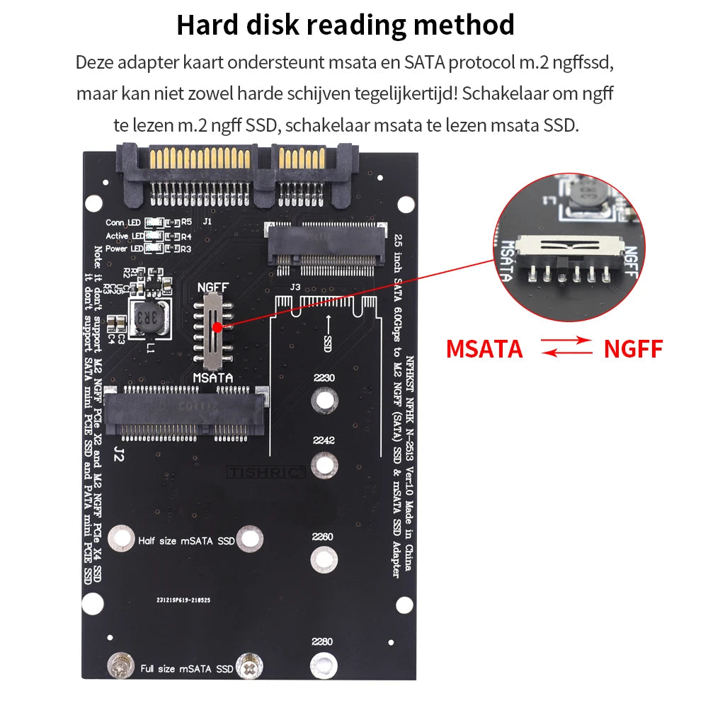 M.2 NGFF mSATA to SATA 3.0 Adapter Card | 2230–2280 SSD SSD Adapter Card PRIMED
