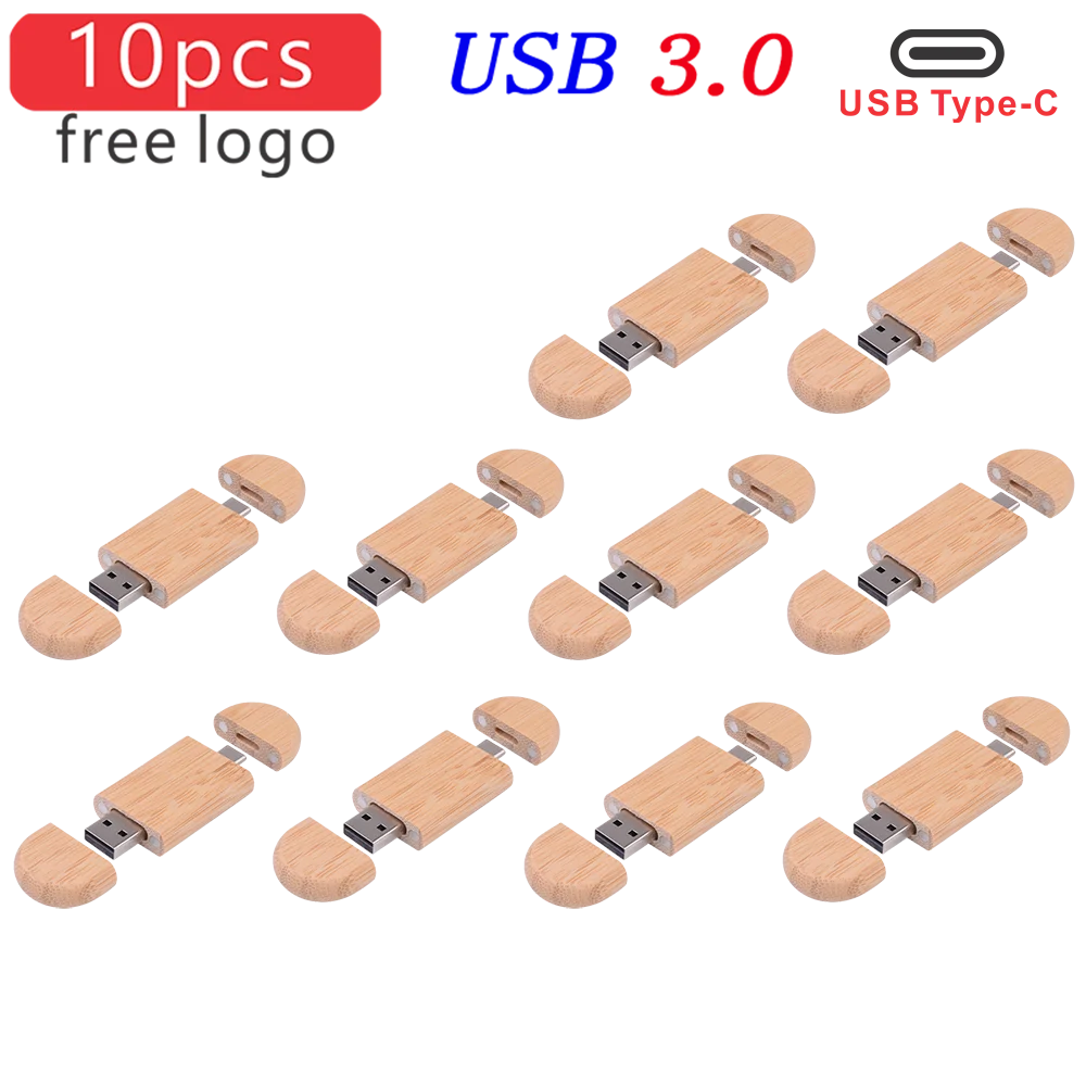 JASTER 10-Pack Wooden USB 3.0 Type-C Flash Drive Custom Logo Wooden USB Flash Drive PRIMED Carbonized no box 64GB