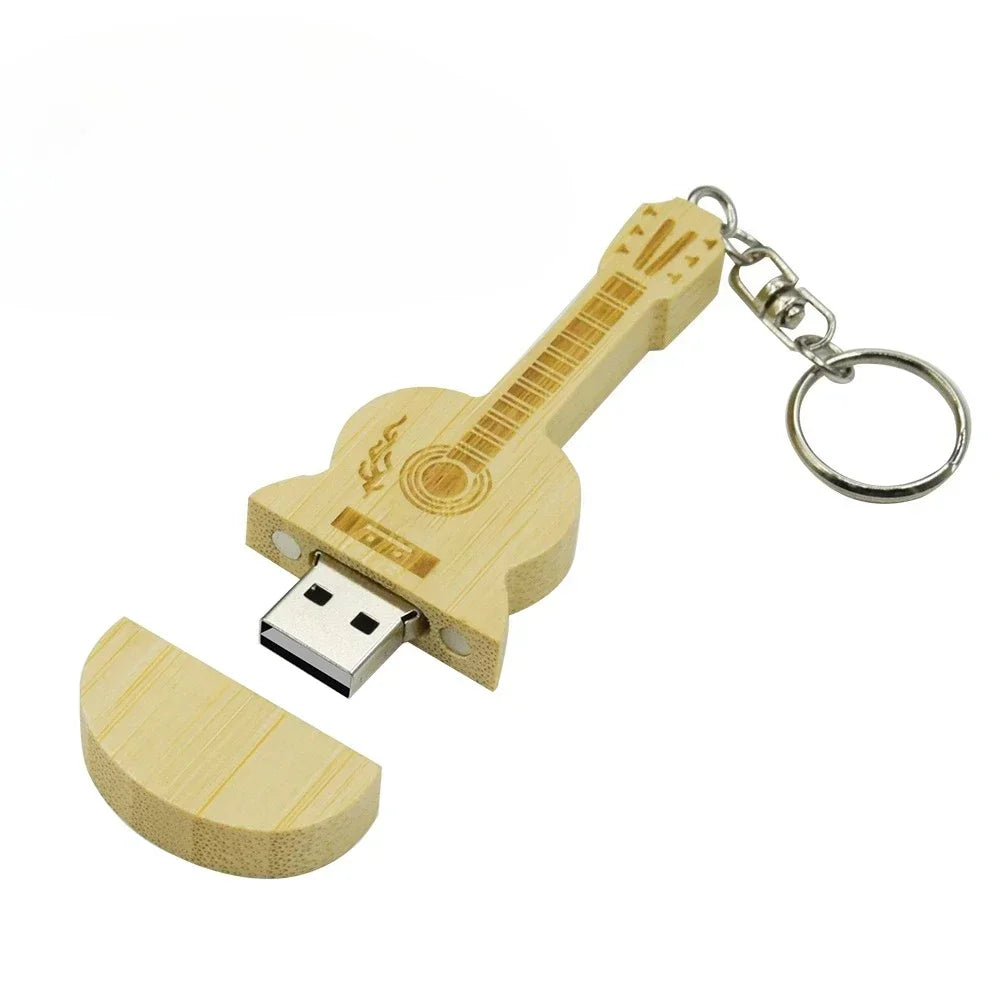 Wooden Guitar USB Flash Drive 32GB 64GB 128GB | Custom Logo USB Flash Drive PRIMED Bamboo2 128 GB