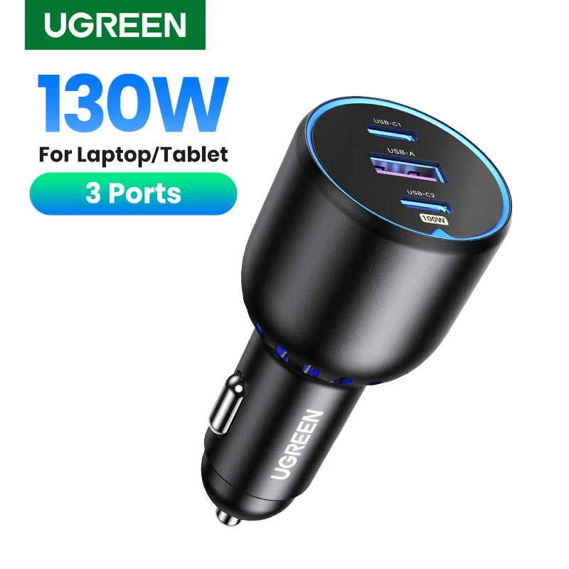 UGREEN 130W Car Charger 3-Port USB-C PD Fast Charging Car Charger PRIMED