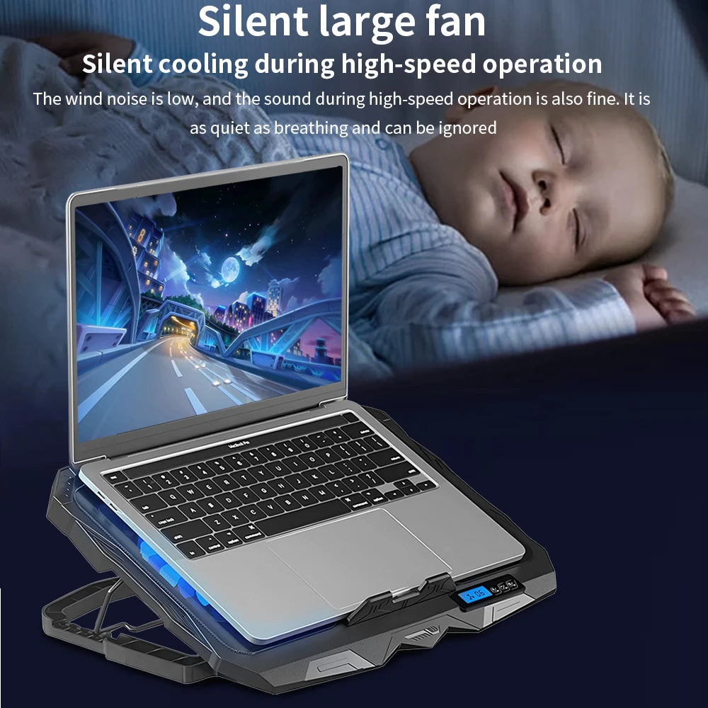 TISHRIC Laptop Cooling Pad 12–17" | 4 Fans, LCD, Dual USB Laptop Cooling Pad PRIMED
