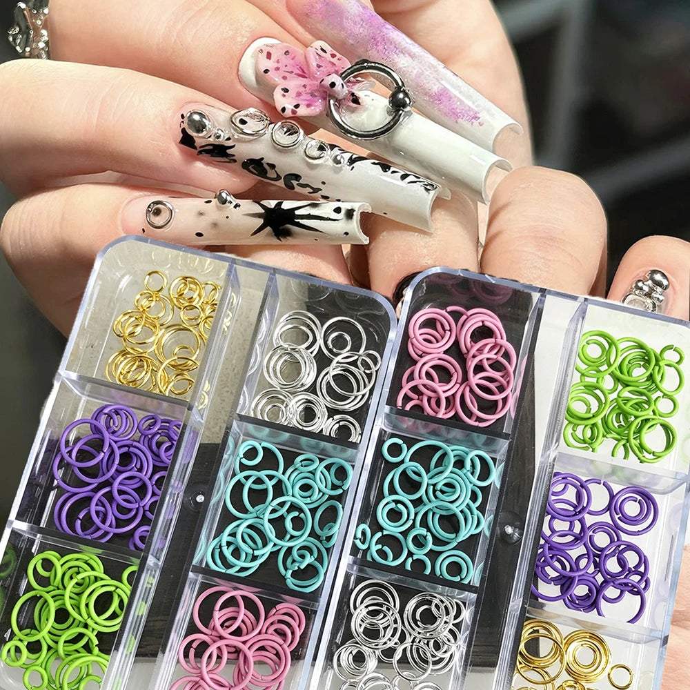 Punk Metal Ring Rivets Nail Charms 6-Grid Box | DIY Nail Art Nail Art Charms PRIMED
