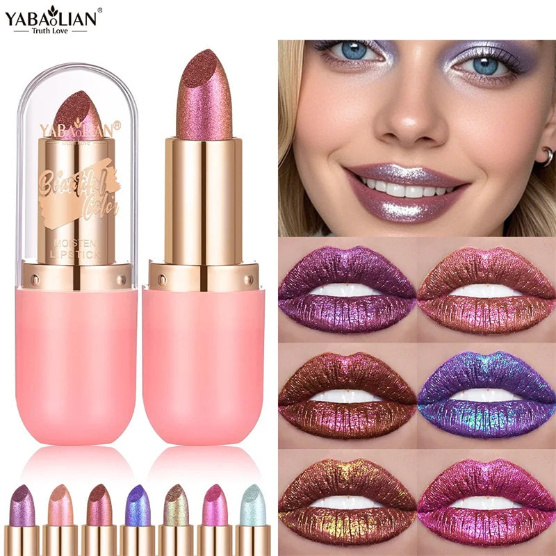 Metallic Chameleon Pearl Lipstick – Waterproof Glitter Lip Gloss Metallic Pearl Lipstick PRIMED