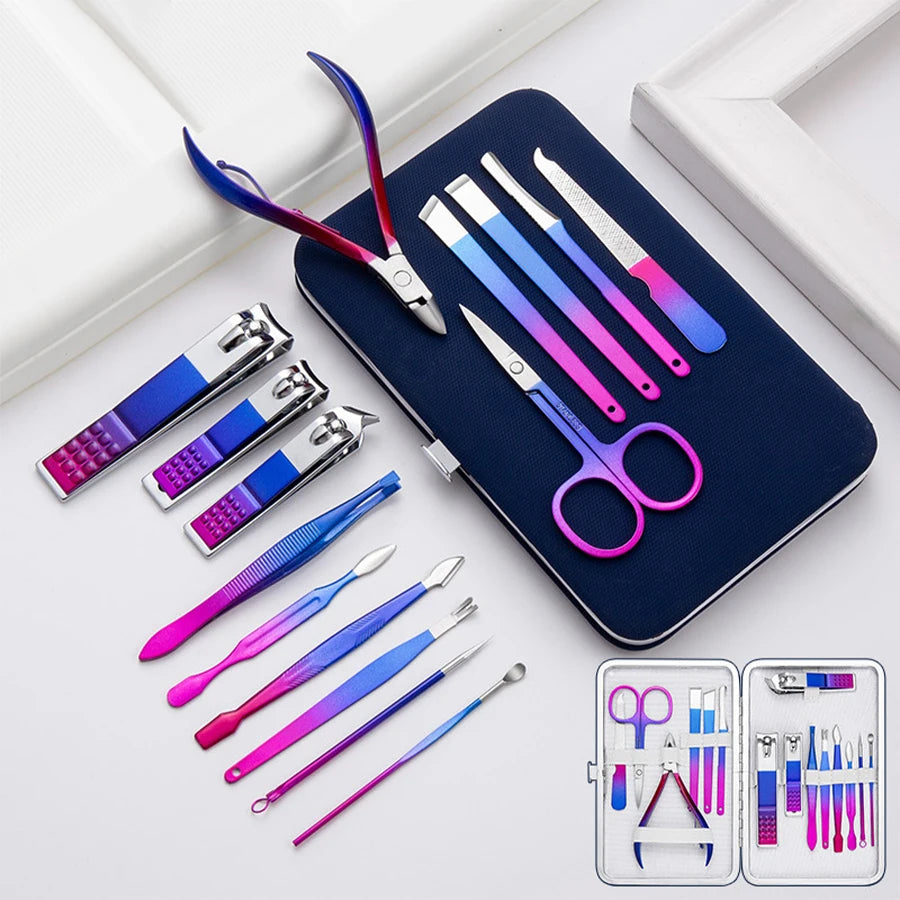 Stainless Steel Manicure Set – 7–15 Piece Nail & Brow Kit Manicure Nail Set PRIMED