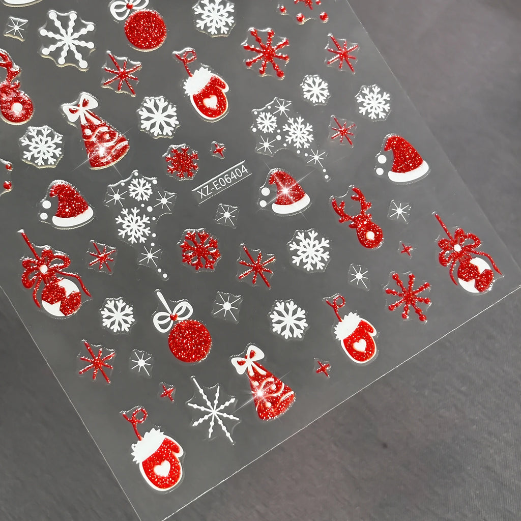 12Pcs Christmas Glitter Nail Art Stickers | Festive Decals Nail Art Stickers PRIMED