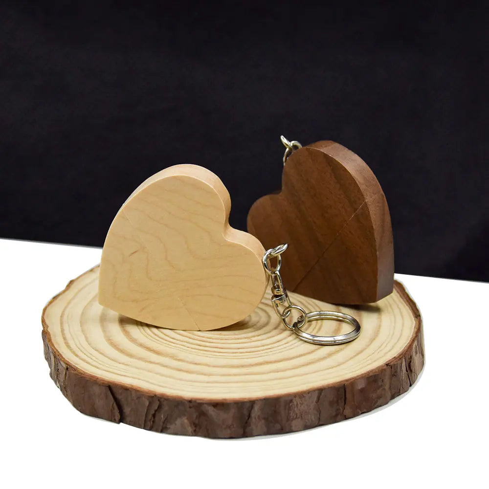 Walnut Wooden Heart USB Flash Drive 2.0 | Gift Box Included Wooden USB Flash Drive PRIMED
