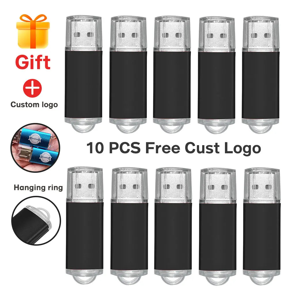 10-Pack Custom Logo Metal USB Flash Drives 256MB–128GB