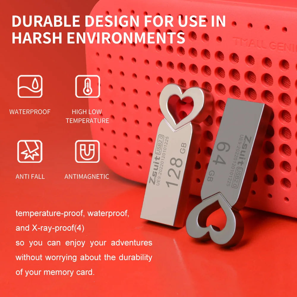 10-Pack Heart-Shaped Metal USB Flash Drives 4GB–32GB Waterproof USB Flash Drive PRIMED