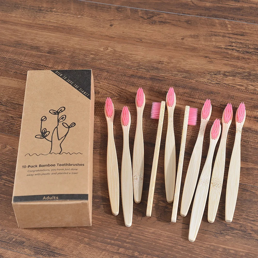 10-Pack Bamboo Toothbrush – BPA Free Soft Charcoal Bristles