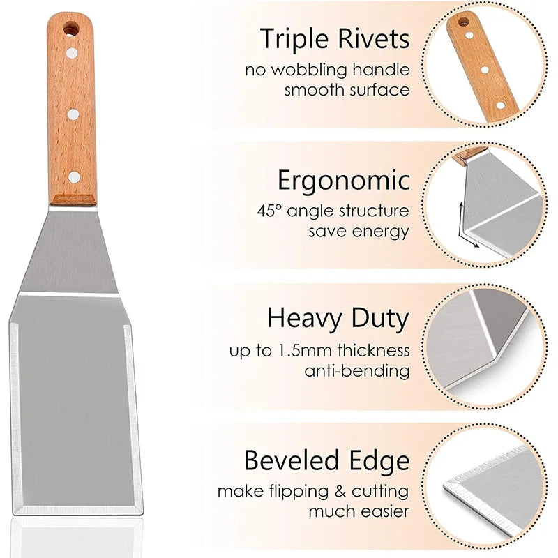 Stainless Steel Griddle Spatula – BBQ Grill Flipper & Scraper Griddle Spatula PRIMED