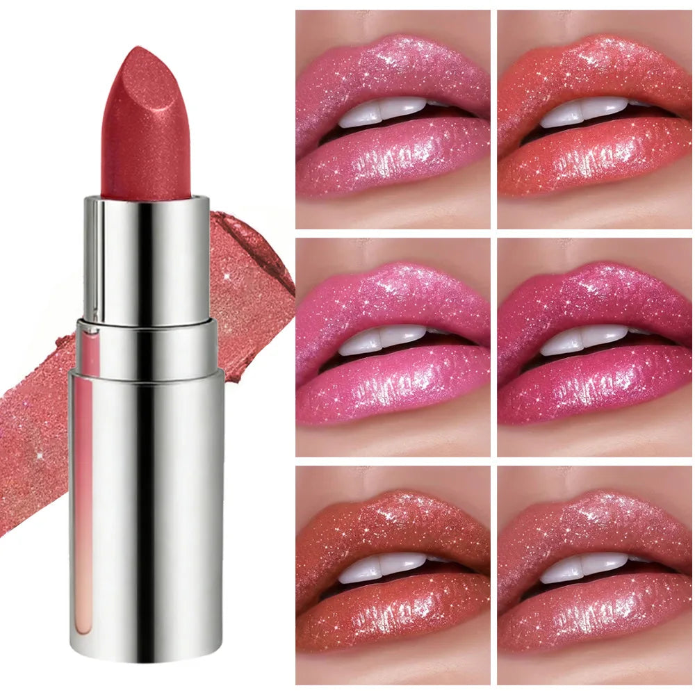 Glitter Metallic Lipstick – Diamond Sparkle Lip Glaze 6 Colors Glitter Lipstick PRIMED