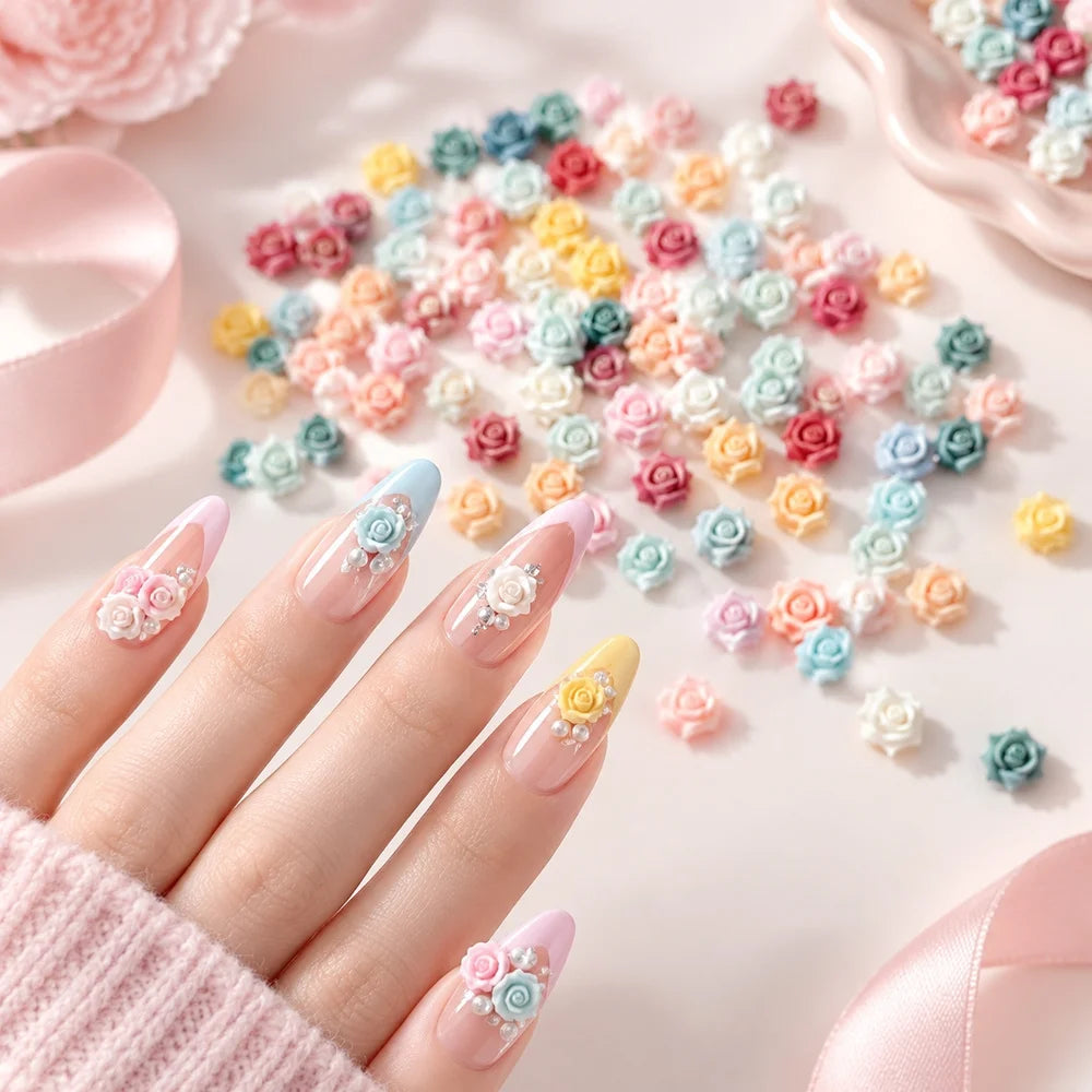 50Pcs 3D Acrylic Flatback Nail Gems – Coquette Rose Nail Art Nail Art Gems PRIMED