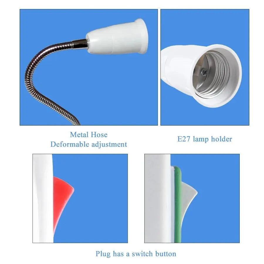 Flexible Gooseneck E27 Lamp Socket Converter – EU/US Plug Lamp Socket Converter PRIMED
