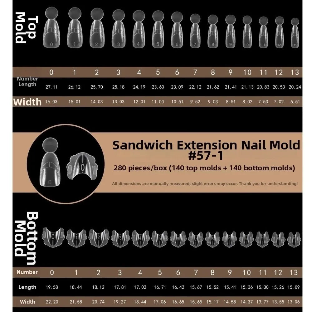 280pcs Reusable Dual Nail Forms – 14 Sizes, Square & Oval
