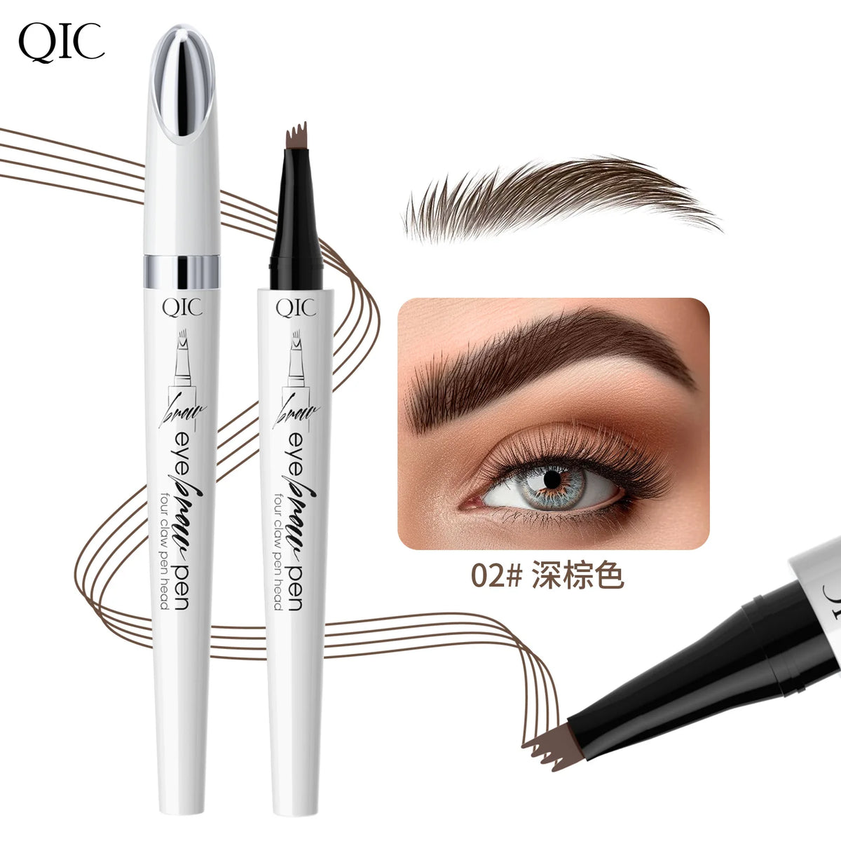 Waterproof 4-Tip Microblade Eyebrow Pen – Smudge-Proof Brow Eyebrow Makeup Pen PRIMED 02 Dark Brown