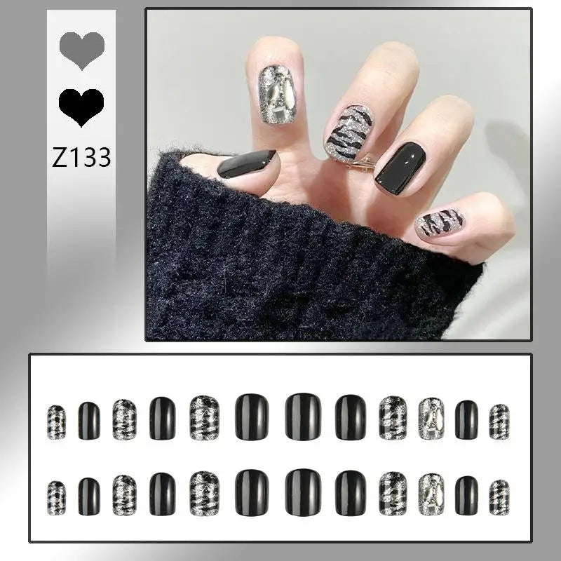French Press On Nails Set – 24 Short Acrylic Tips with Glue