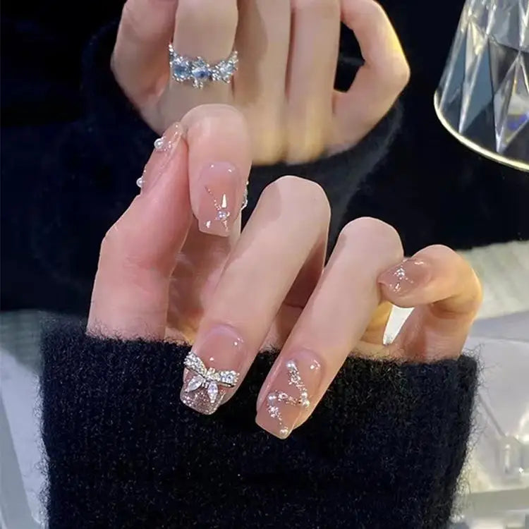 French Press On Nails Set – 24 Short Acrylic Tips with Glue