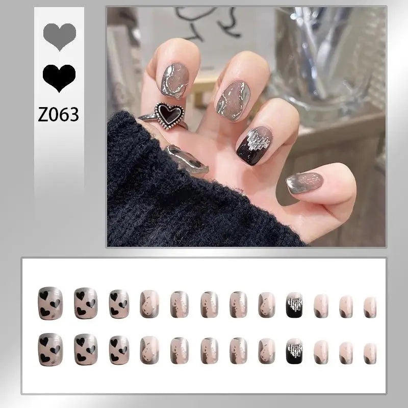 French Press On Nails Set – 24 Short Acrylic Tips with Glue