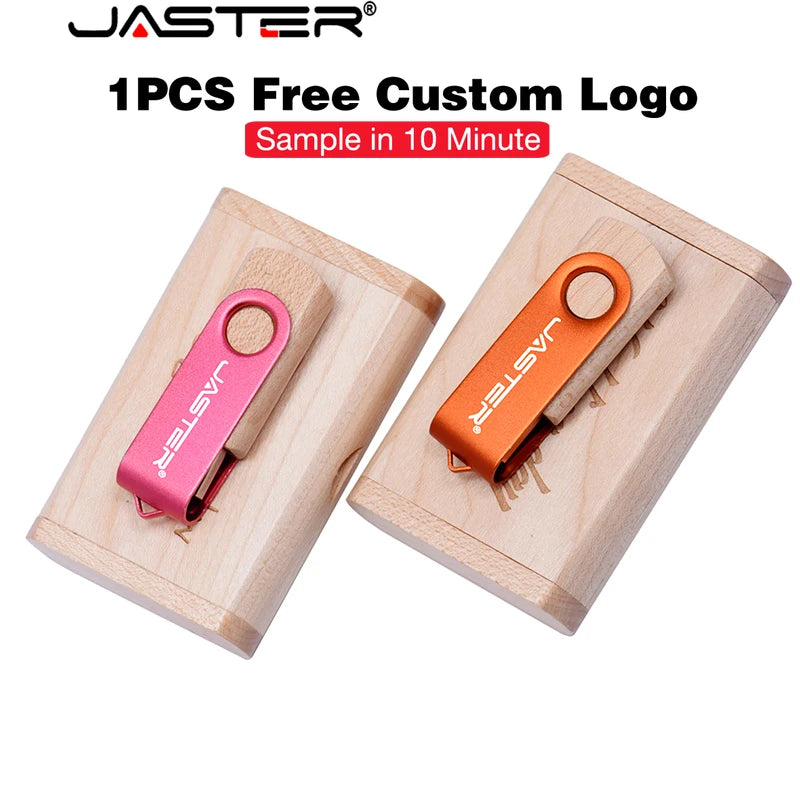 JASTER Wooden Rotating USB Flash Drive 4–64GB Custom Logo USB Flash Drive PRIMED