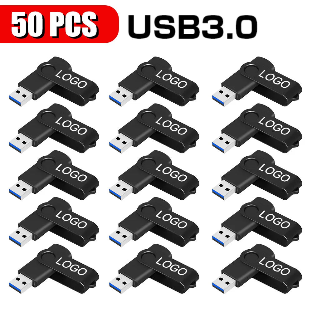 50-Pack Metal USB 3.0 Flash Drives 4GB–128GB Rotatable Mini USB Flash Drive PRIMED