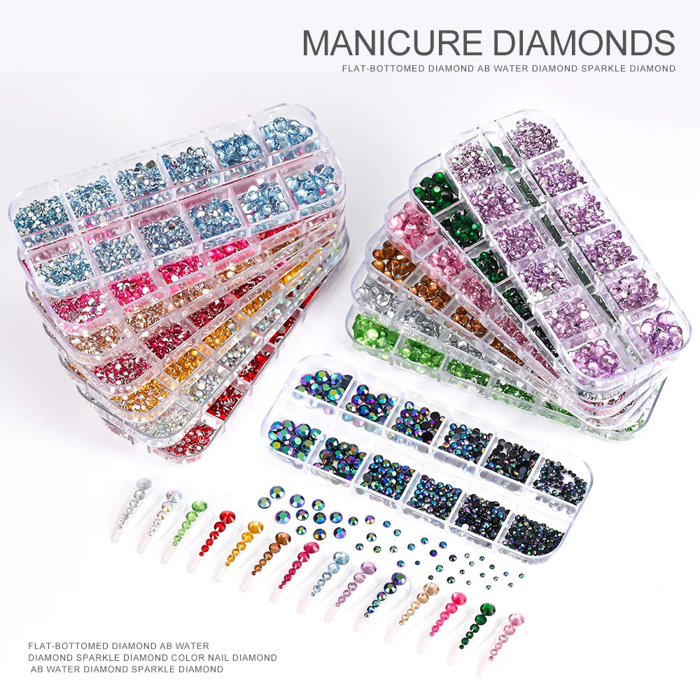 2000Pcs Flat Back Crystal Rhinestones Mix SS6–SS30 Nail Art Nail Art Rhinestones PRIMED
