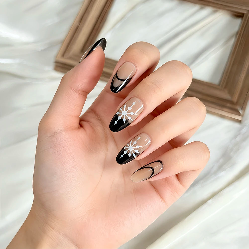 144Pcs Almond Snowflake Press On Nails – French False Nail Tips