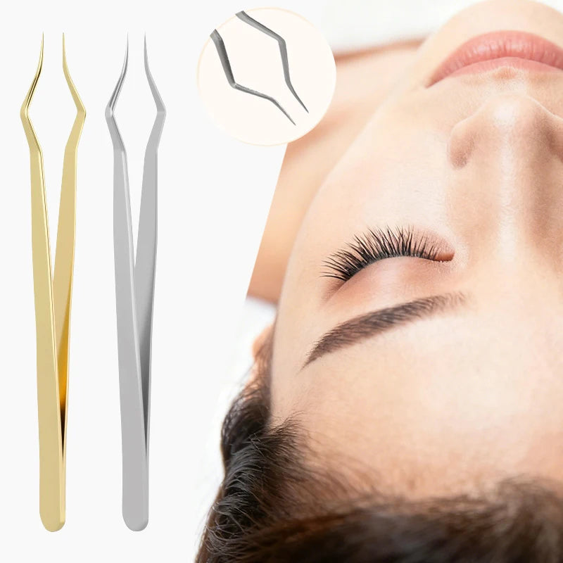Precision Lash Extension Tweezers – Square Curved Tip Anti-Slip Lash Extension Tweezers PRIMED