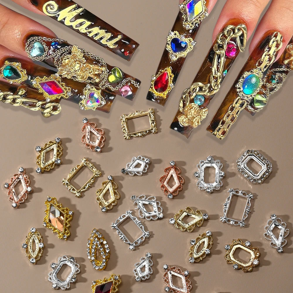 Vintage Hollow Frame Nail Charms Zircon Alloy 10/20Pcs Nail Art Charms PRIMED