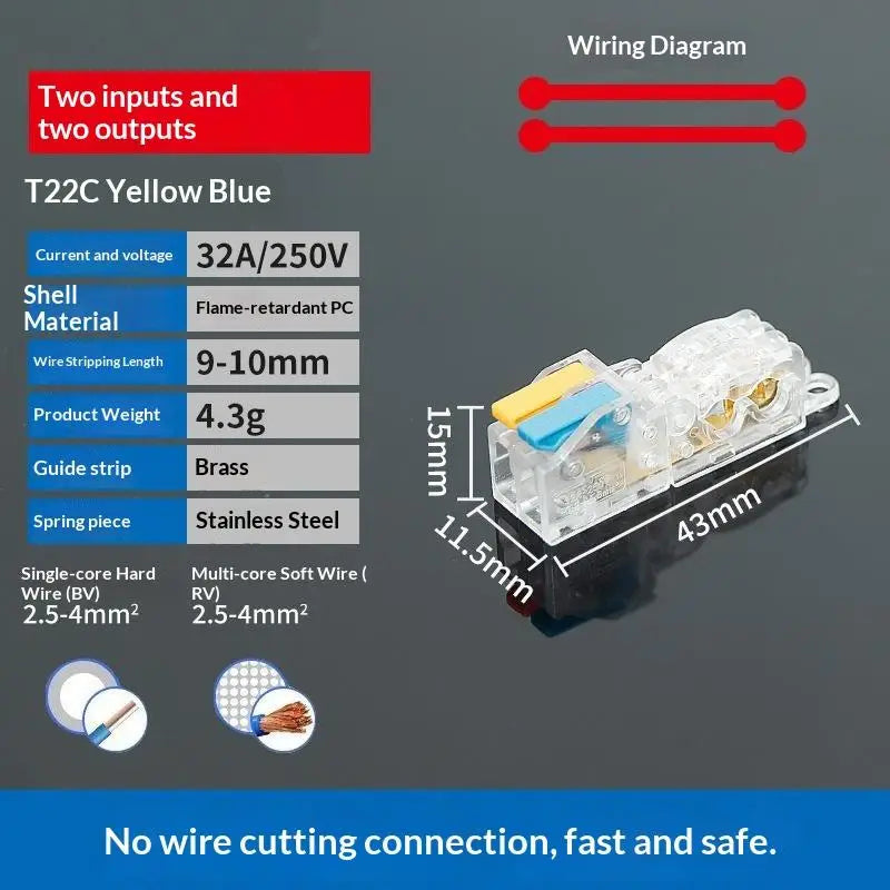 T-Type No-Strip Wire Connector | Quick Branch Terminal Block