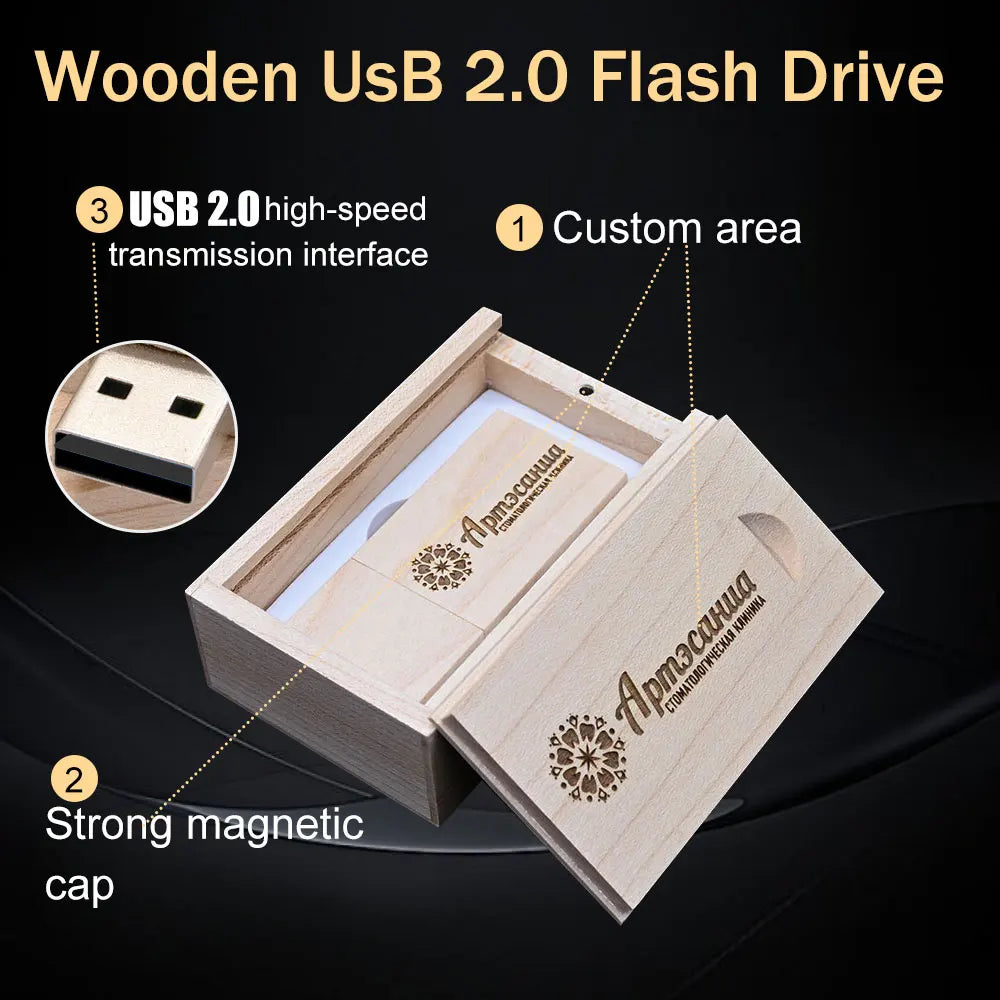 Wooden USB Flash Drive Custom Logo 4GB–128GB | Gift Box USB Flash Drive PRIMED