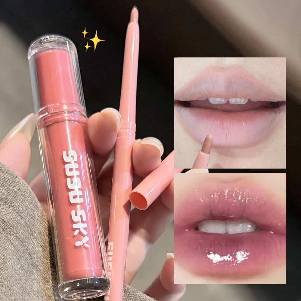 Matte Velvet Lip Gloss & Lipliner Set – 2 Pcs Nude Purple