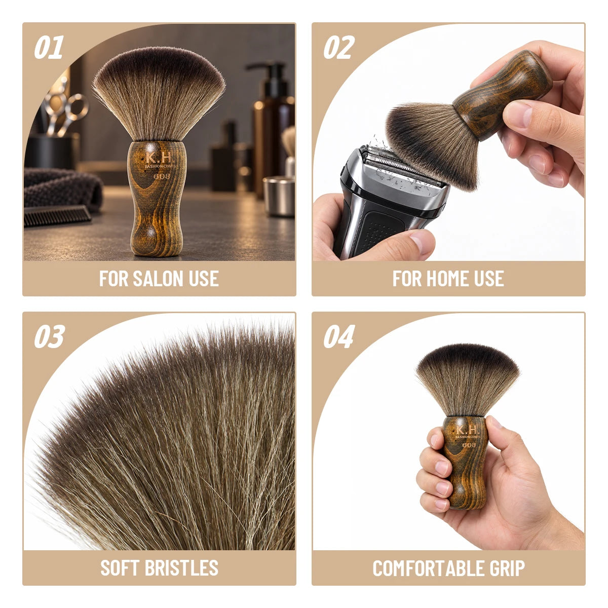 Shaving Brush – Solid Wood Handle, Gold Ferrule & Soft Bristles