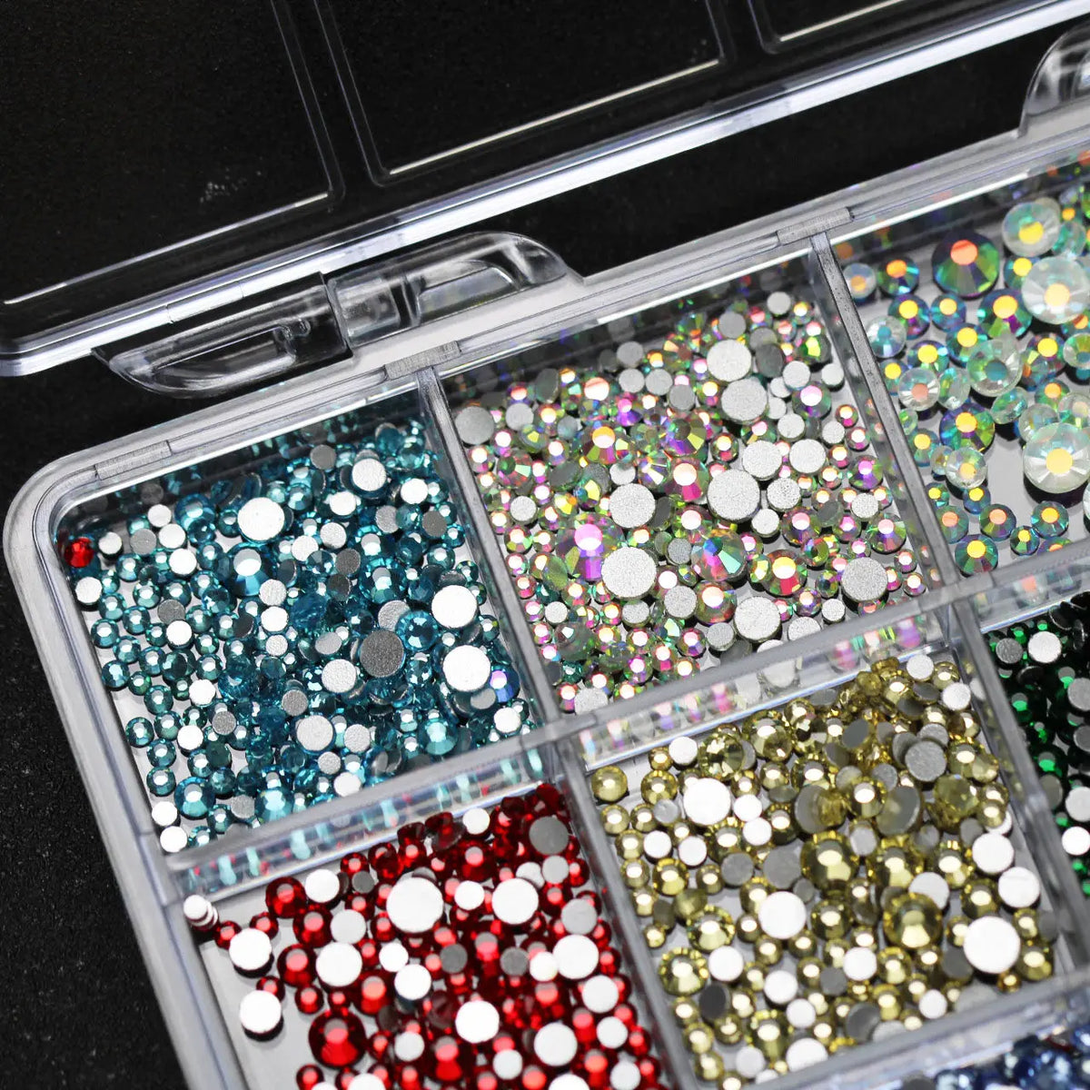 Mixed-Size Iridescent Nail Rhinestones 12-Grid DIY Crystal Set
