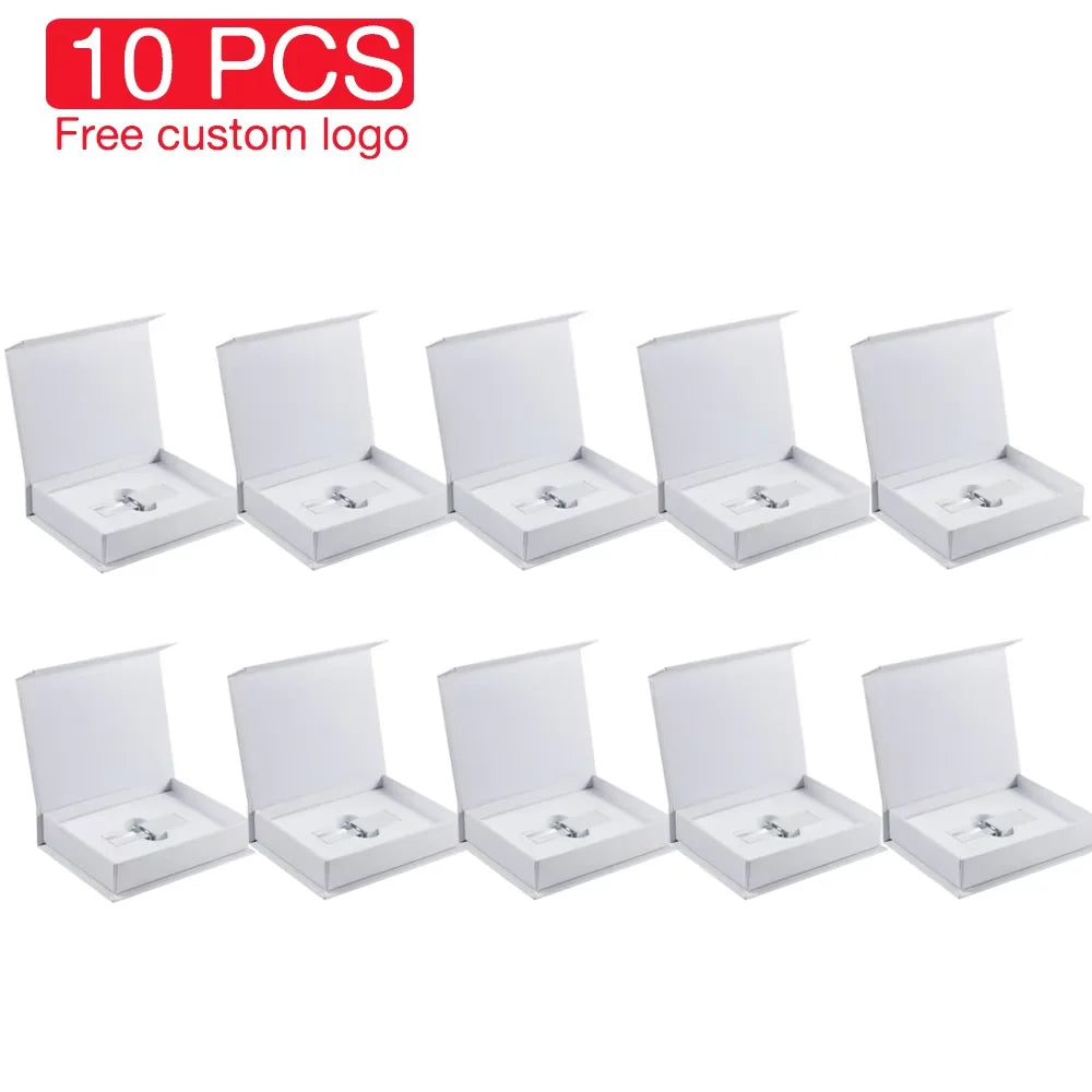 10-Pack Crystal USB Flash Drives | Custom Logo Wedding Gift Crystal USB Flash Drive PRIMED 128 GB White with box CN