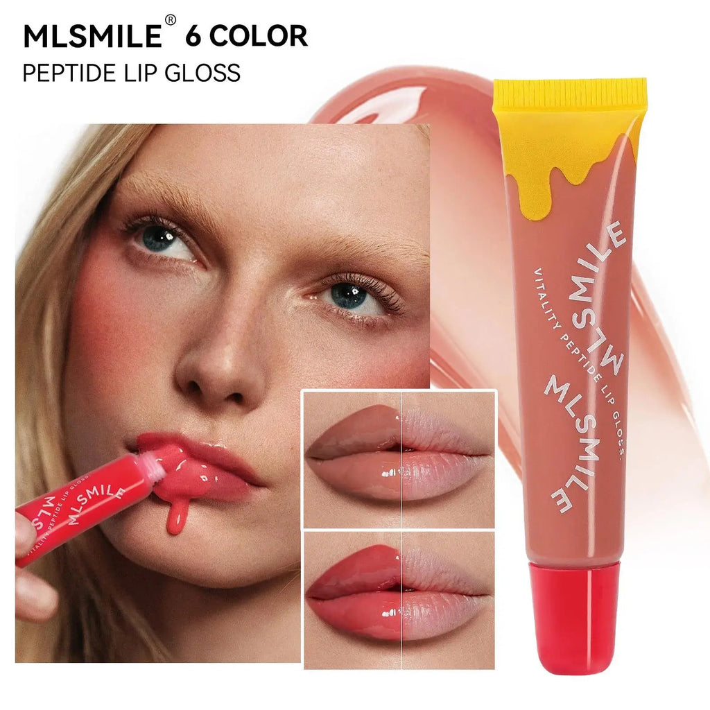 MLSMILE Peptide Plumping Lip Gloss – Clear Hydrating Glaze Plumping Lip Gloss PRIMED