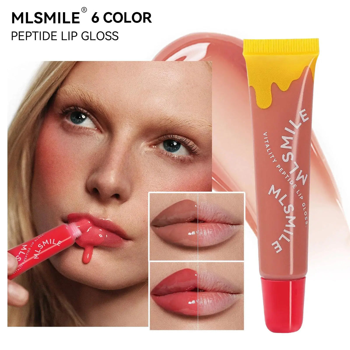 MLSMILE Peptide Plumping Lip Gloss – Clear Hydrating Glaze Plumping Lip Gloss PRIMED