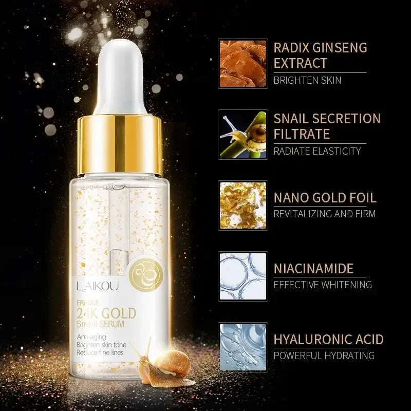 LAIKOU 24K Gold Snail Facial Serum – Hydrating & Brightening Facial Serum PRIMED